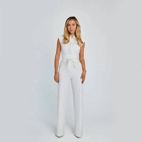 Elegant Jumpsuit - Sleeveless Wide Leg Summer Fashion Outfit - White / 2XL