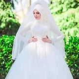 Elegant Lace Applique Fluffy Muslim Wedding Dress for Traditional Ceremonies - Himpall