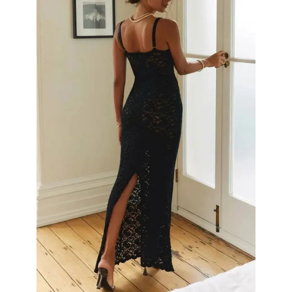 Elegant Lace Maxi Dress: Spaghetti Straps Bodycon Style