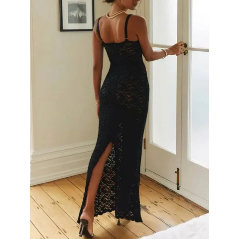 Elegant Lace Maxi Dress: Spaghetti Straps Bodycon Style