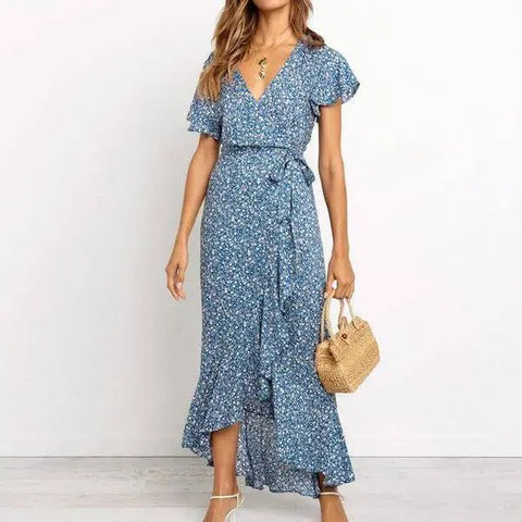 Floral Dress – Elegant Lace V-Neck Short-Sleeved Women’s Dress