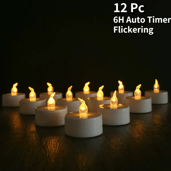 Elegant LED Tealight Candles for Stylish Home Decor - A 12Pc AutoTimer