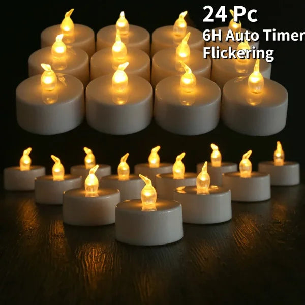 Elegant LED Tealight Candles for Stylish Home Decor - A 24Pc AutoTimer