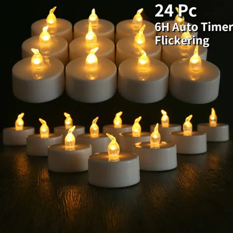 Elegant LED Tealight Candles for Stylish Home Decor - A 24Pc AutoTimer