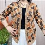 Elegant Long Sleeve Printed V-Neck Button Cardigan Spring Autumn Thin Vintage Casual Pockets Floral Sweaters Female