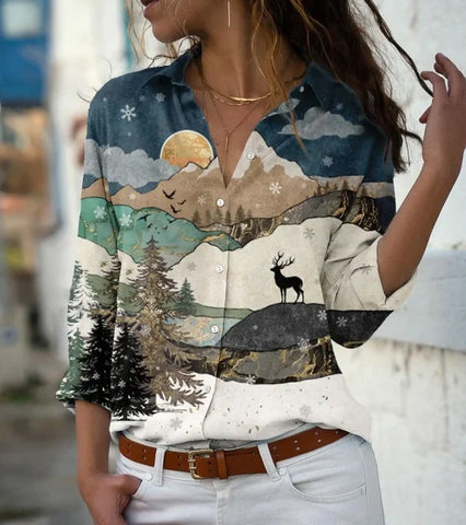 Elegant Loose Long Sleeve Shirt for Women – Casual Temperament Blouse for Everyday Style - Khaki / M
