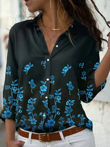 Elegant Loose Long Sleeve Shirt for Women – Casual Temperament Blouse for Everyday Style - Navy Blue / M