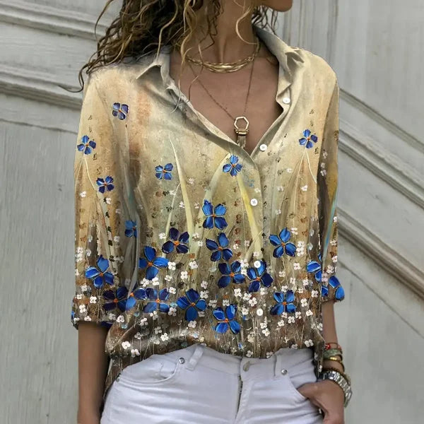 Elegant Loose Long Sleeve Shirt for Women – Casual Temperament Blouse for Everyday Style - Gold / XXXL