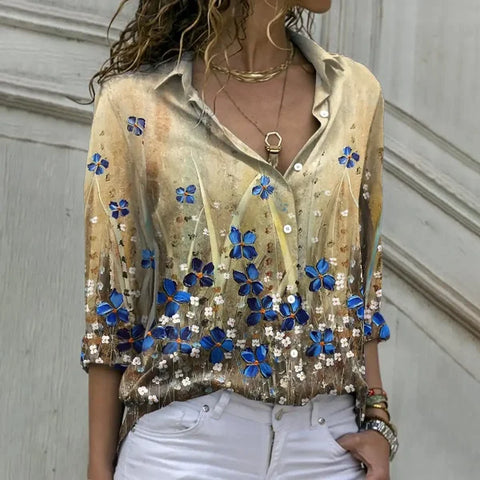 Elegant Loose Long Sleeve Shirt for Women – Casual Temperament Blouse for Everyday Style - Gold / XXXL