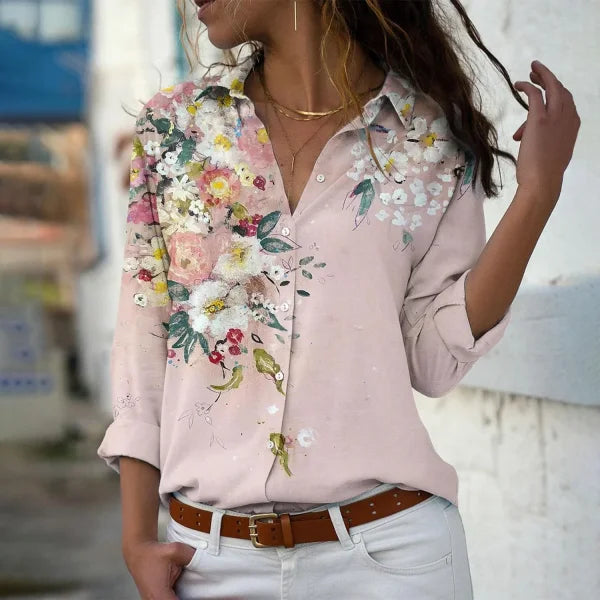 Elegant Loose Long Sleeve Shirt for Women – Casual Temperament Blouse for Everyday Style - Pink / XXXL