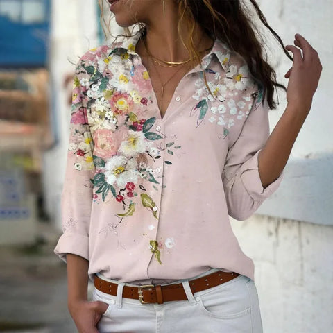 Elegant Loose Long Sleeve Shirt for Women – Casual Temperament Blouse for Everyday Style - Pink / XXXL