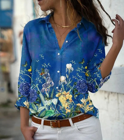 Elegant Loose Long Sleeve Shirt for Women – Casual Temperament Blouse for Everyday Style - DEEP BLUE / M