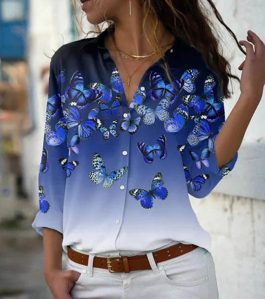 Elegant Loose Long Sleeve Shirt for Women – Casual Temperament Blouse for Everyday Style - Blue / M