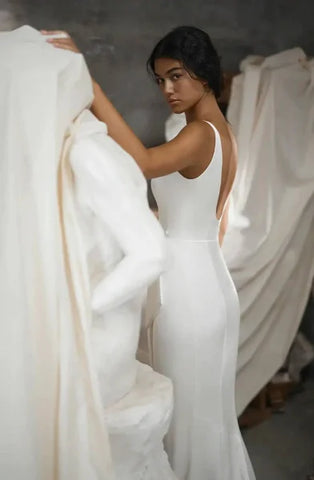 Mermaid Wedding Dress – Satin Gown for Modern Brides - Ivory / 16