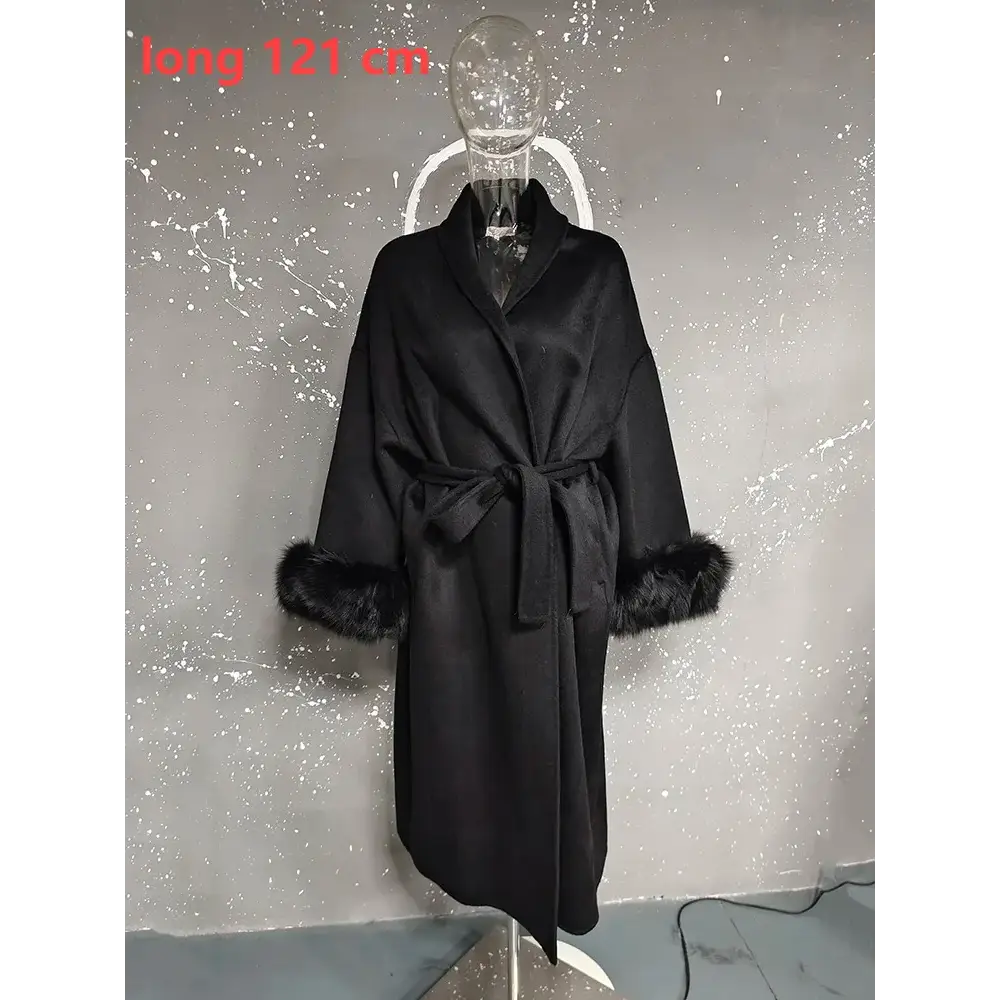 Elegant Office Lady Woolen Coat - Long Black / M