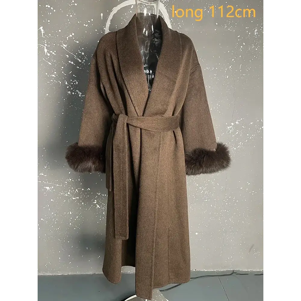 Elegant Office Lady Woolen Coat - long Brown coats / S