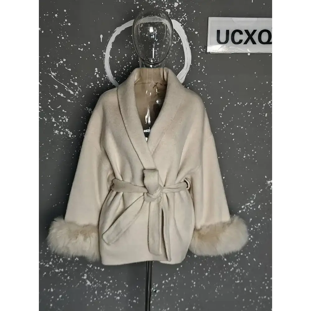 Elegant Office Lady Woolen Coat - Short Pattern White / L