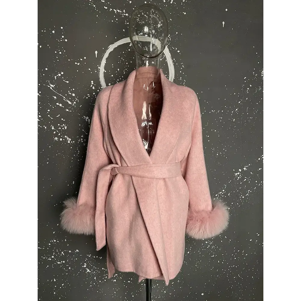 Elegant Office Lady Woolen Coat - Short pink / L