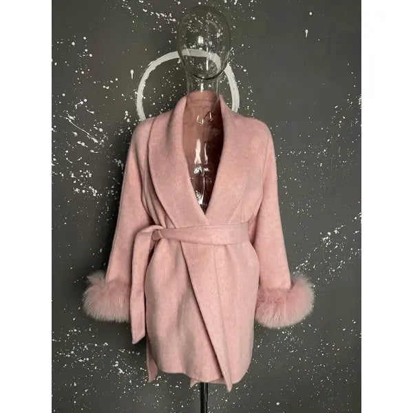 Elegant Office Lady Woolen Coat - Short pink / L