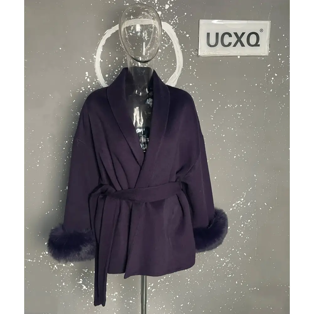 Elegant Office Lady Woolen Coat - Short purple / L