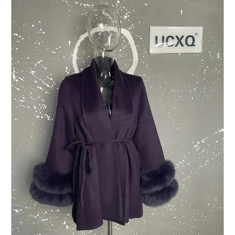Elegant Office Lady Woolen Coat - short purple style 3 / S