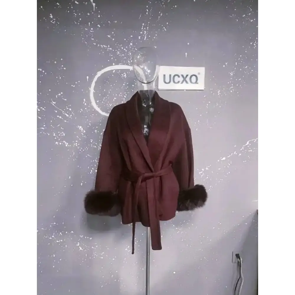 Elegant Office Lady Woolen Coat - Short Wind Red / S