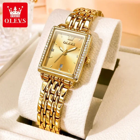 Elegant Quartz Ladies Wristwatch – Luxury Waterproof Watch for Women with Auto Date & Luminous Display - Gold / CHINA