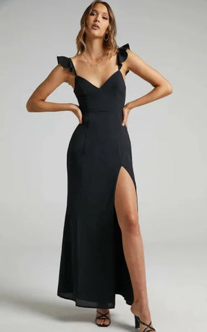 Women’s Dress – Elegant Ruffled Dress for Summer & Fashion Events - Black / L