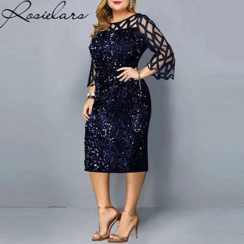 Elegant Sequin Dress - Plus Size Midi Dress for Casual Evenings & Parties
