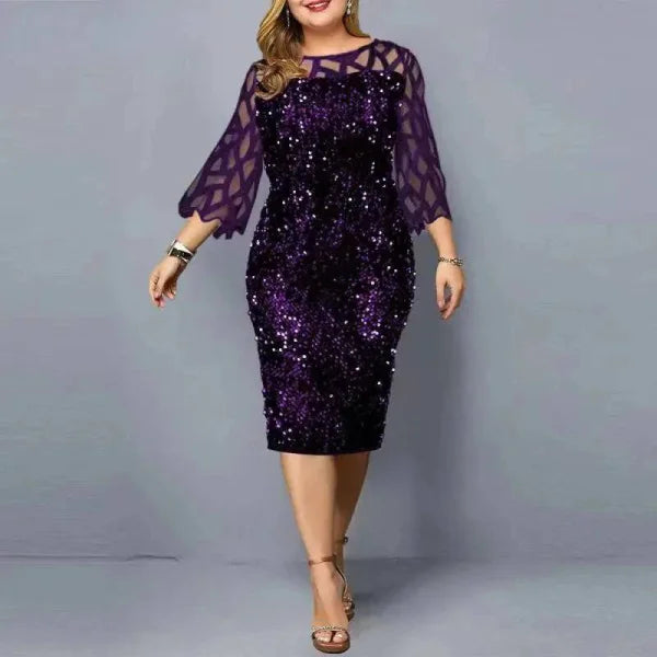 Elegant Sequin Dress - Plus Size Midi Dress for Casual Evenings & Parties