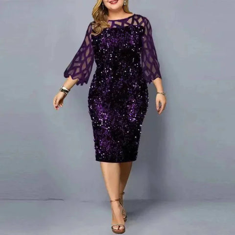 Elegant Sequin Dress - Plus Size Midi Dress for Casual Evenings & Parties