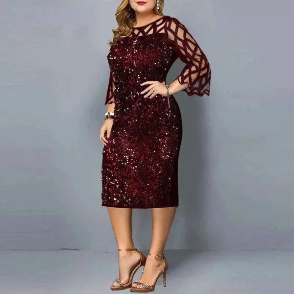 Elegant Sequin Dress - Plus Size Midi Dress for Casual Evenings & Parties