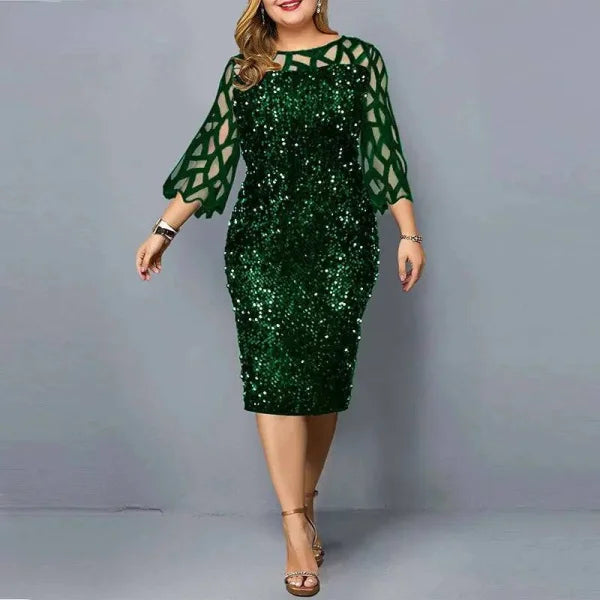 Elegant Sequin Dress - Plus Size Midi Dress for Casual Evenings & Parties
