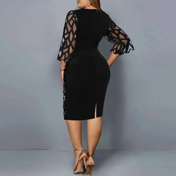 Elegant Sequin Dress - Plus Size Midi Dress for Casual Evenings & Parties