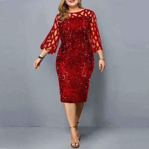 Elegant Sequin Dress - Plus Size Midi Dress for Casual Evenings & Parties