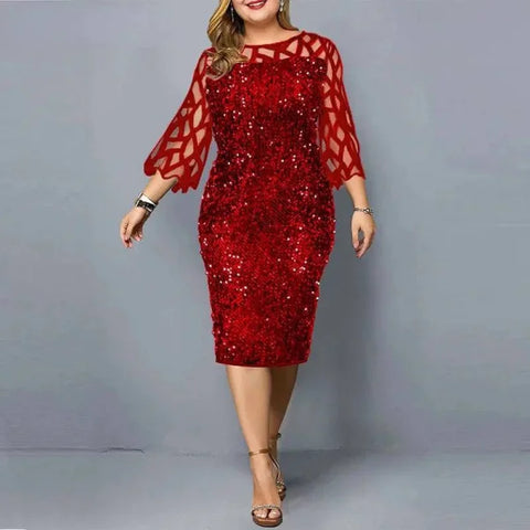 Elegant Sequin Dress - Plus Size Midi Dress for Casual Evenings & Parties