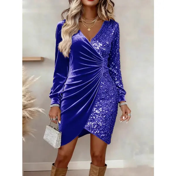 Elegant Sequins Design Long Sleeve Party Dress Women Sexy V Neck Bodycon Dresses For Women Evening Dress Christmas