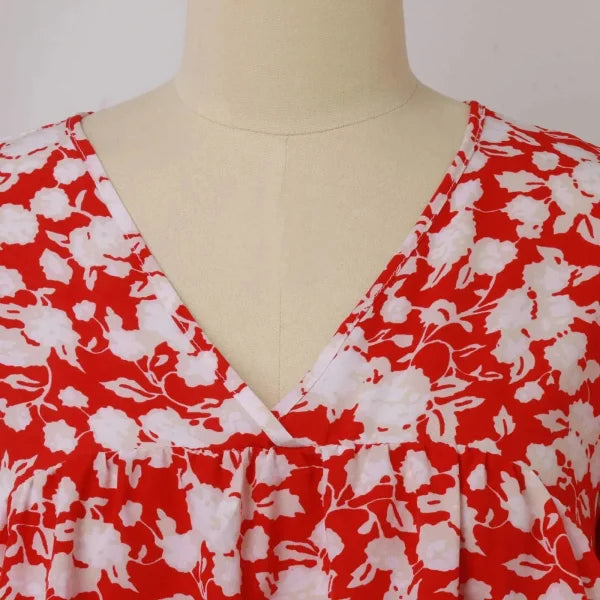 Elegant Dress: Sexy V-Neck Printing Ladies Beach Casual Floral Dress