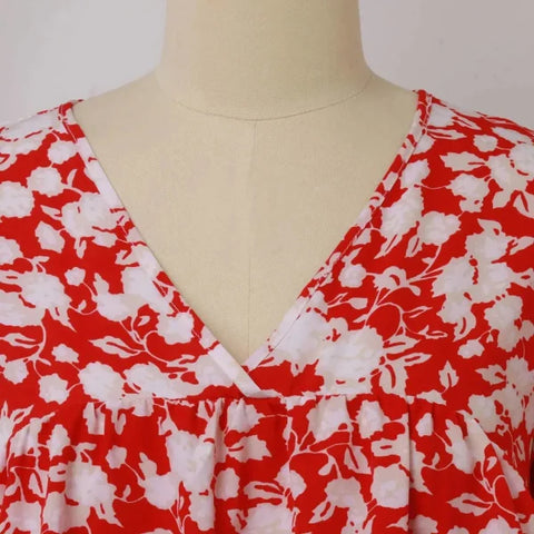 Elegant Dress: Sexy V-Neck Printing Ladies Beach Casual Floral Dress
