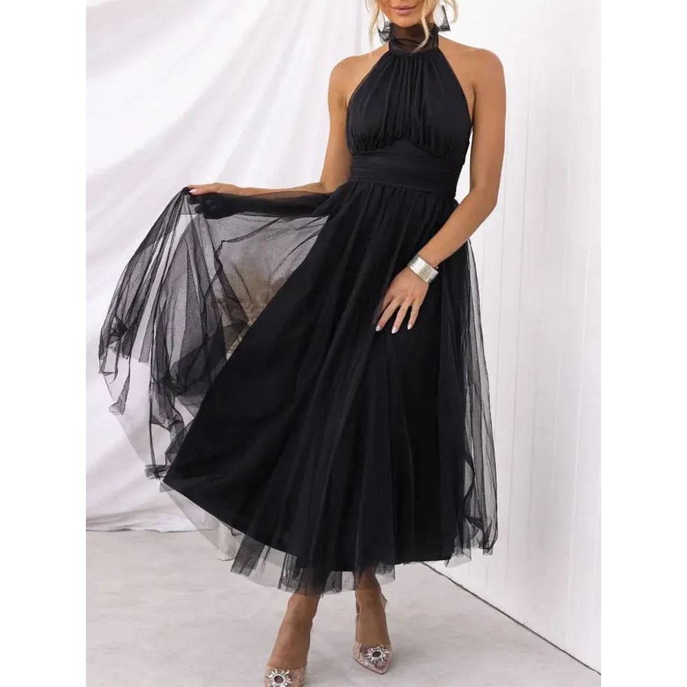 Elegant V-Neck Lantern Sleeve Maxi Dress