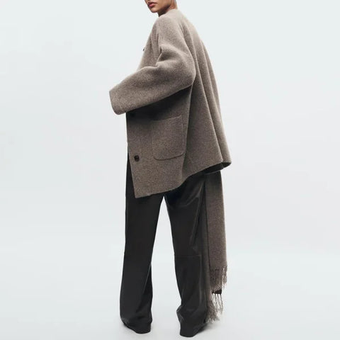 Elegant Women's Knitted Cardigan with Scarf for Office Wear - Himpall