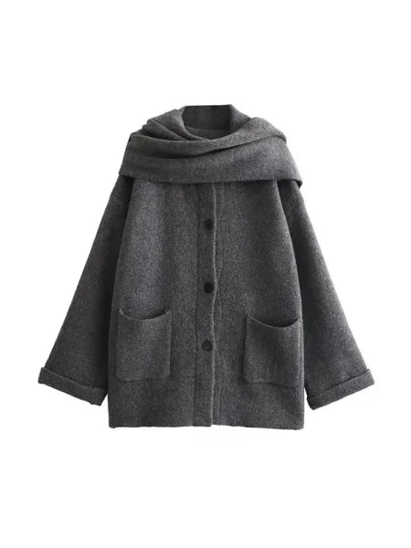 Elegant Women's Knitted Cardigan with Scarf for Office Wear - Himpall