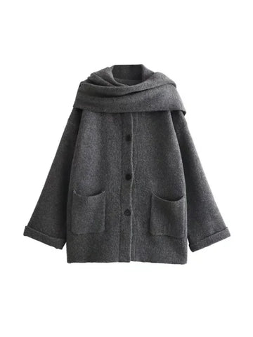 Elegant Women's Knitted Cardigan with Scarf for Office Wear - Himpall