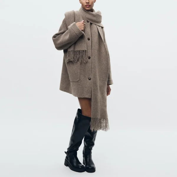 Elegant Women's Knitted Cardigan with Scarf for Office Wear - Himpall