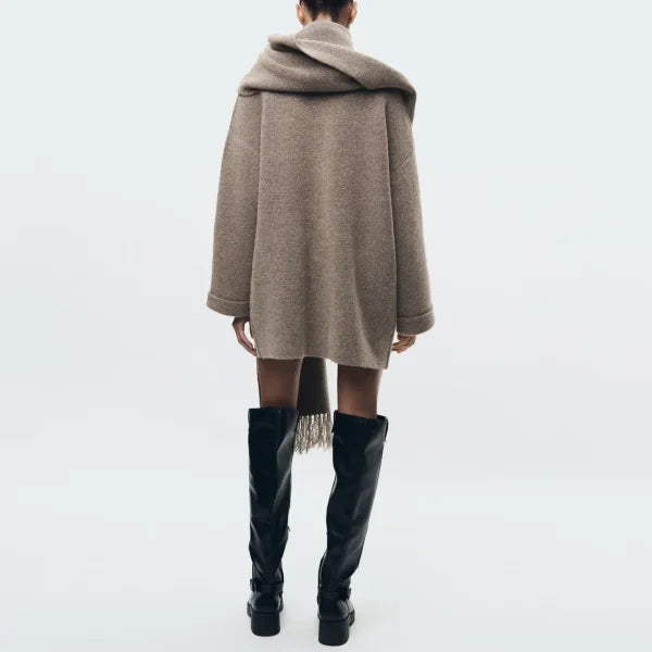 Elegant Women's Knitted Cardigan with Scarf for Office Wear - Himpall