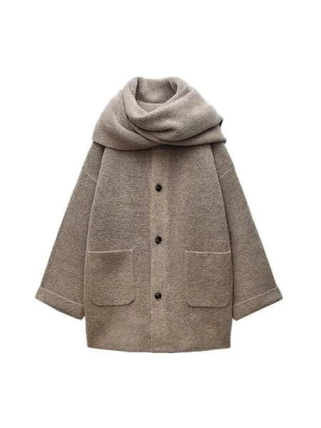 Elegant Women's Knitted Cardigan with Scarf for Office Wear - Himpall