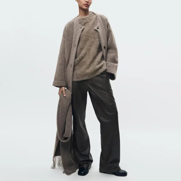 Elegant Women's Knitted Cardigan with Scarf for Office Wear - Himpall