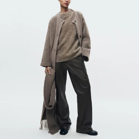Elegant Women's Knitted Cardigan with Scarf for Office Wear - Himpall