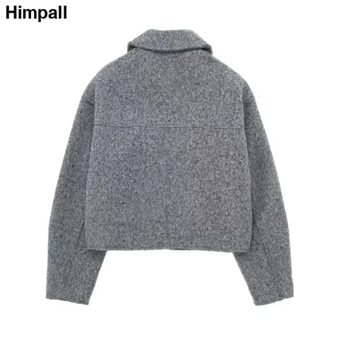 Elegant Woolen Bomber Jacket for Casual Loose Streetwear