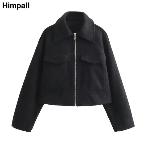 Elegant Woolen Bomber Jacket for Casual Loose Streetwear